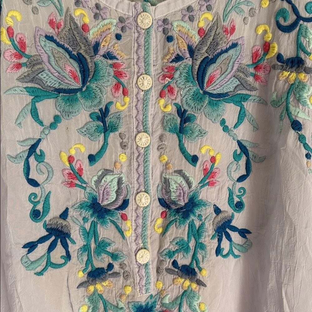 Johnny Was| Blue/ Lavender Embroidered Blouse - Picture 4 of 7